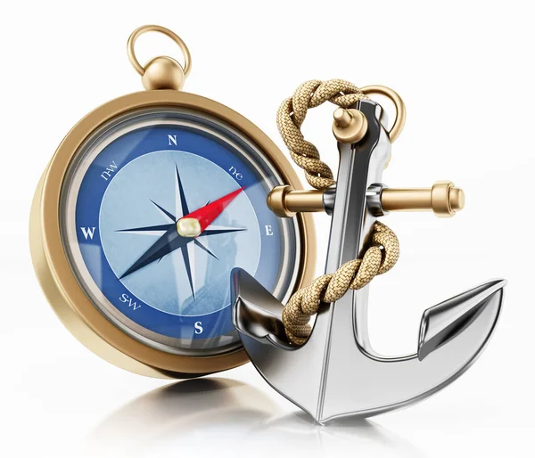 Compass Anchor Isolated White Background Illustration — Stock Photo, Image