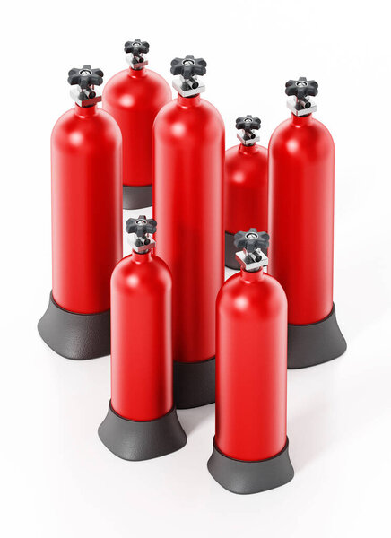 Red oxygen tube isolated on white background. 3D illustration.