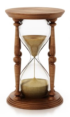 Kum saati beyaz arka planda izole edilmiş. 3B illüstrasyon.