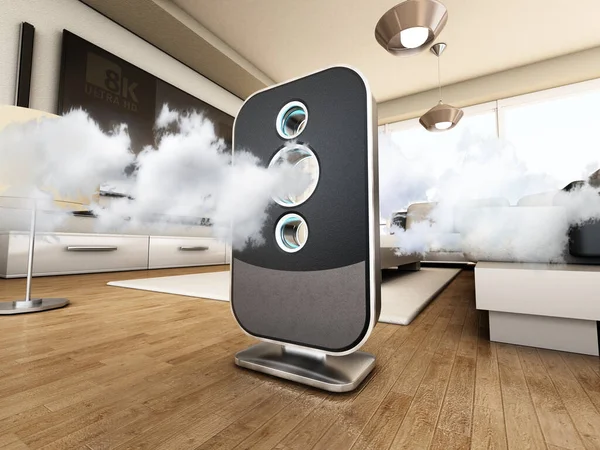 Air purifier cleans the air inside the living room. 3D illustration.