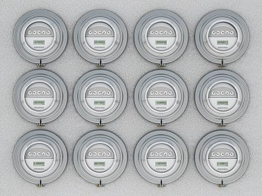 Energy efficient smart electric meters in a row. 3D illustration. clipart