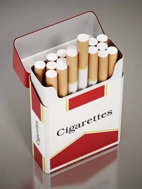 Sigaralar hayali paketin içinde. 3B illüstrasyon