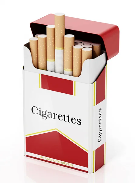Cigarety uvnitř fiktivního balíčku izolovaného na bílém pozadí. 3D ilustrace — Stock fotografie