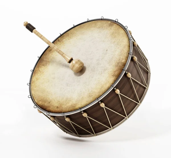 Genérico tradicional Ramadã tambor e vara isolado no fundo branco. Ilustração 3D — Fotografia de Stock