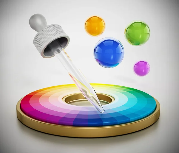 颜色选择器和色轮隔离在白色背景上 3D插图 — 图库照片