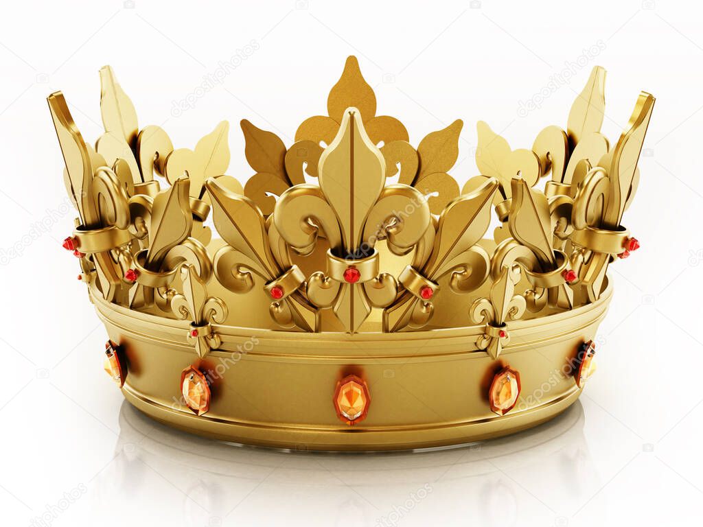 Golden crown isolated on white background. 3D illustration.