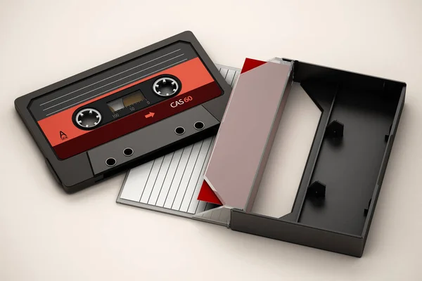 Caja Cassette Cassette Audio Vintage Aislado Sobre Fondo Blanco Ilustración — Foto de Stock