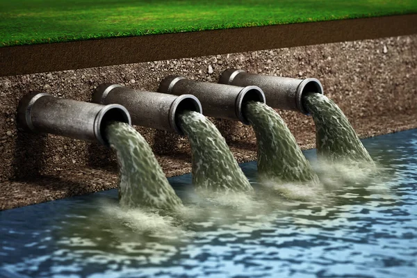 Schmutzwasser Strömt Aus Kanalrohren Ins Wasser Illustration — Stockfoto