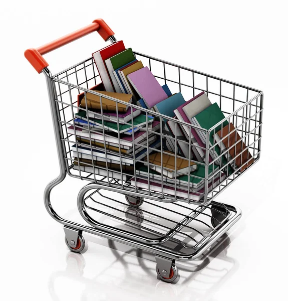 Shopping Cart Full Books Isolated White Background Illustration — Stock Photo, Image