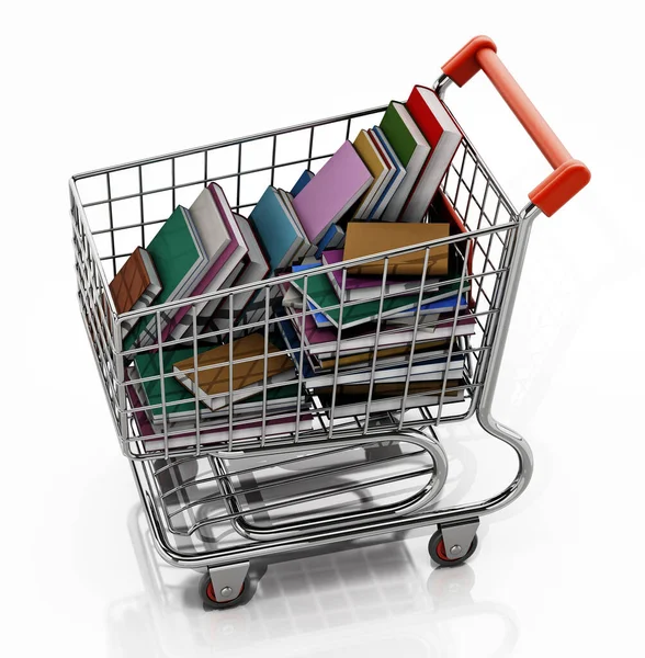 Shopping Cart Full Books Isolated White Background Illustration — Stock Photo, Image