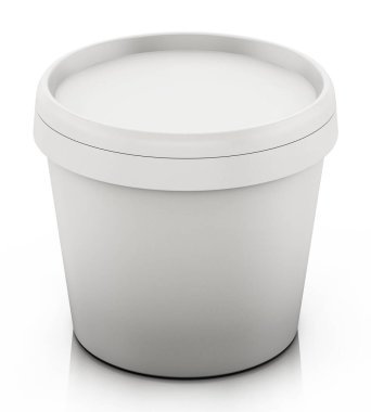 Beyaz arka planda izole edilmiş beyaz boya kutusu. 3B illüstrasyon.