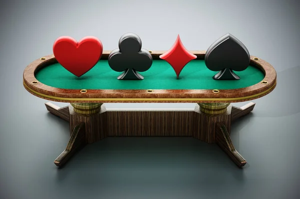 Pokertisch Mit Spielkartensymbolen Illustration — Stockfoto