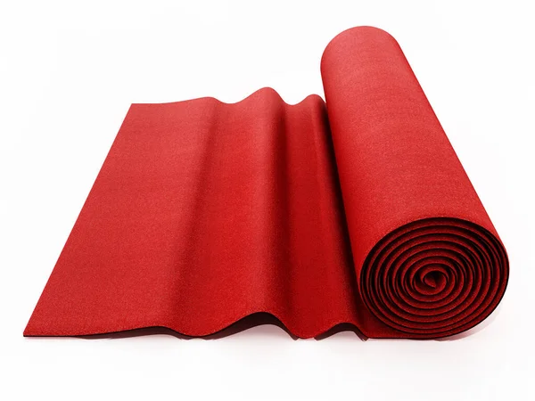Rolled up red carpet isolated on white background. 3D illustration.
