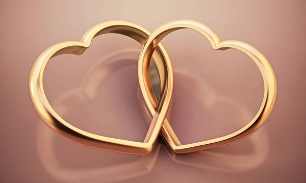 Dos Anillos Adjuntos Forma Corazón Pie Sobre Fondo Rosa Ilustración —  Fotos de Stock