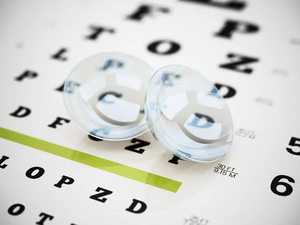 Conjunto Lentes Ópticas Pie Tabla Pruebas Oculares Ilustración — Foto de Stock