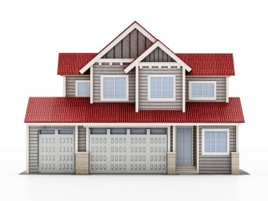 Beyaz arka planda büyük lüks bir ev. 3B illüstrasyon.