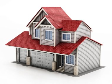 Beyaz arka planda büyük lüks bir ev. 3B illüstrasyon.