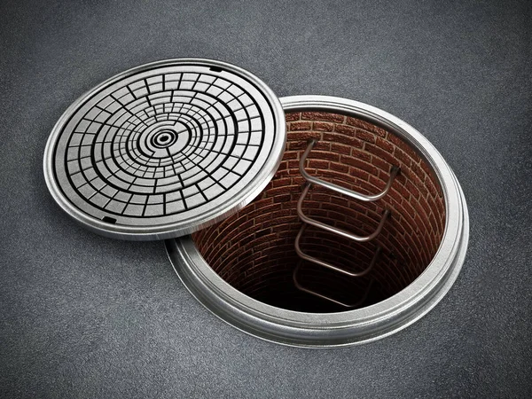 Manhole Cover Asphalt Open Lid Illustration — Stock Photo, Image