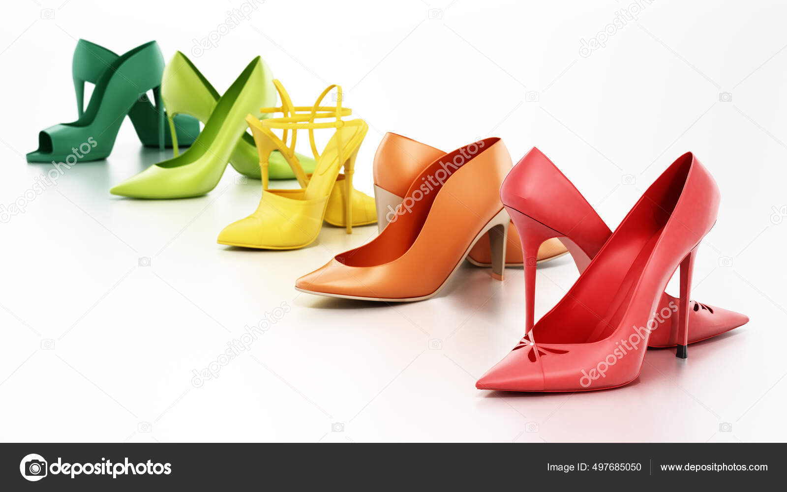 Conjunto Varios Zapatos Mujer Aislados Sobre Fondo Blanco