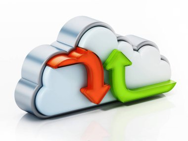 Oklar ve bulut şekli yükleniyor ve indiriliyor. 3B illüstrasyon.