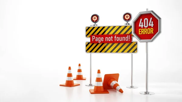 404 Web Page Found Error Signboard Traffic Cones Illustration — Stock Photo, Image