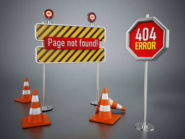 404 Web Page Found Error Signboard Traffic Cones Illustration — Stock Photo, Image