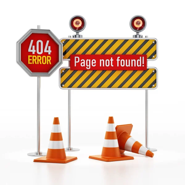 404 Web Page Found Error Signboard Traffic Cones Illustration — Stock Photo, Image