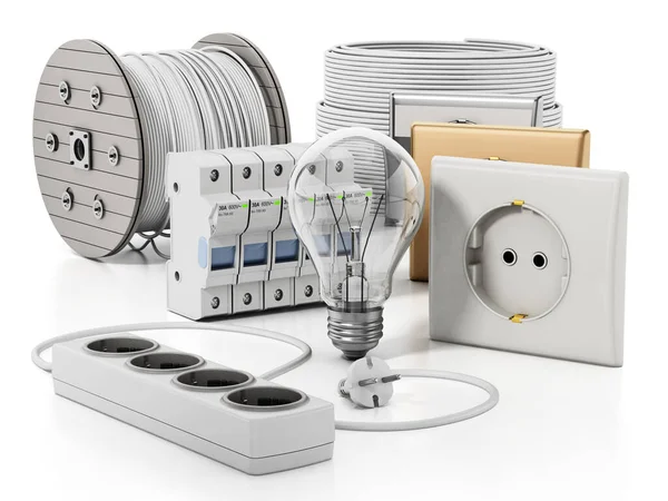 Stopcontacten Elektrische Kabels Zekeringhouders Gloeilampen Illustratie — Stockfoto