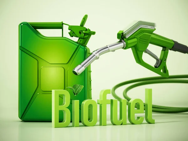 生物燃料一词站在绿色气罐和气泵旁边 3D插图 — 图库照片