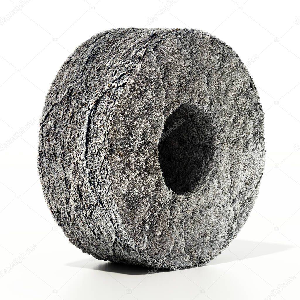 Stone wheel isolated on white background. 3D illustration.