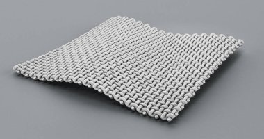 Mikroskop altında örülmüş kumaş detayı. 3B illüstrasyon.