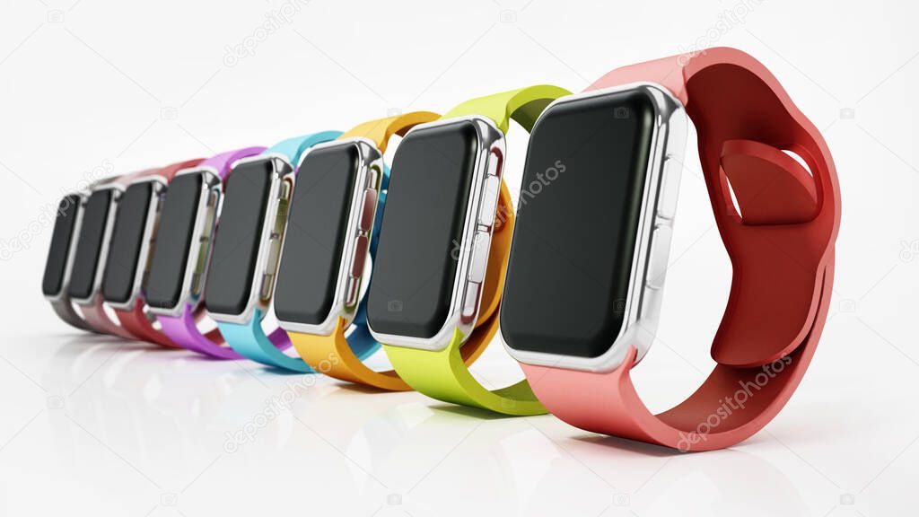 Generic smartwatches isolated on white background. 3D illustration.