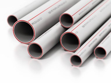 Farklı boyutlarda iplik boruları beyaz arka planda izole edilmiş. 3B illüstrasyon.