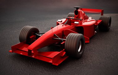 Formula 1 yarış arabası siyah arka planda izole edildi. 3B illüstrasyon.