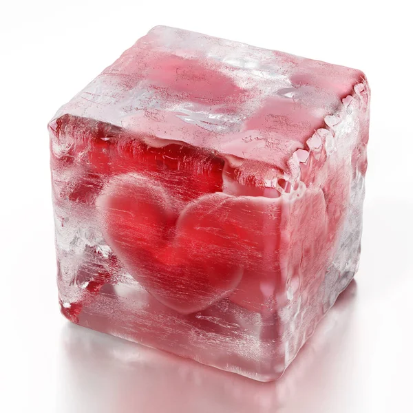 Corazón Rojo Dentro Del Cubo Hielo Helado Ilustración — Foto de Stock