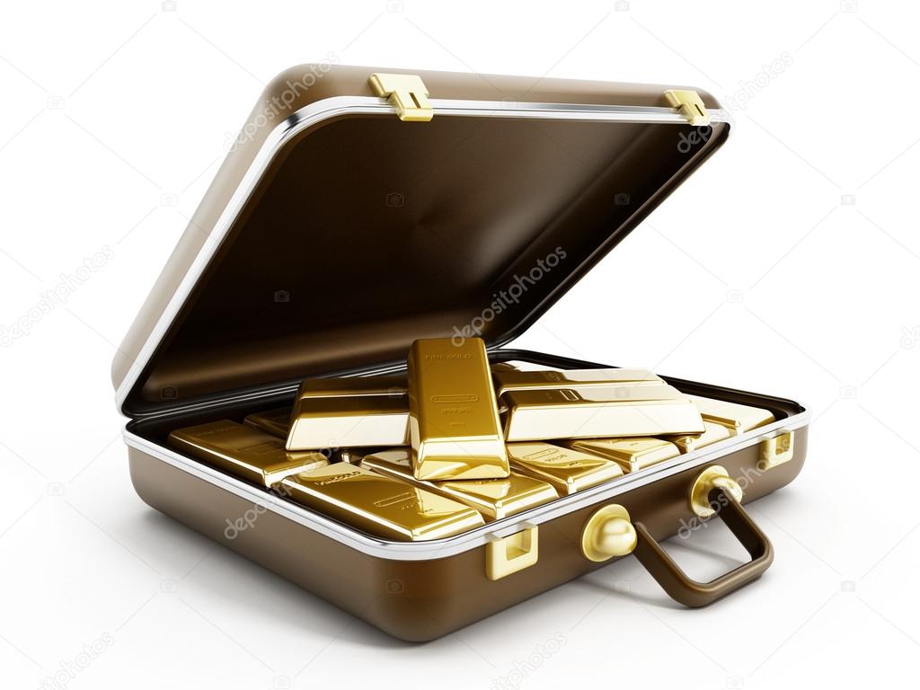 Gold ingots in briefcase