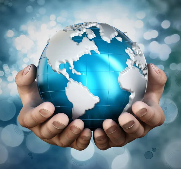 Globe in cupped hands — Stock Photo, Image