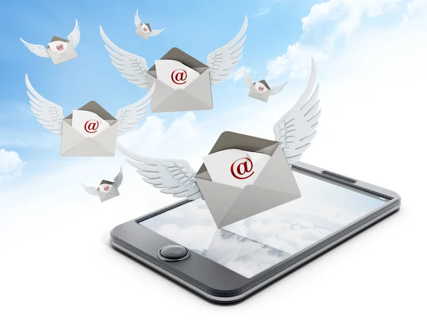 Envelope de correio com asas no smartphone — Fotografia de Stock