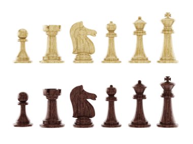 Black and white chess pieces isolated on white background clipart