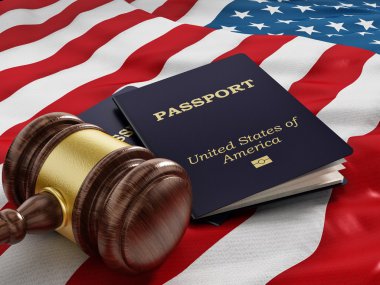 Tokmak ve pasaport Amerikan bayrağı üzerinde