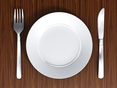 Yemek tabağı, çatal ve bıçak