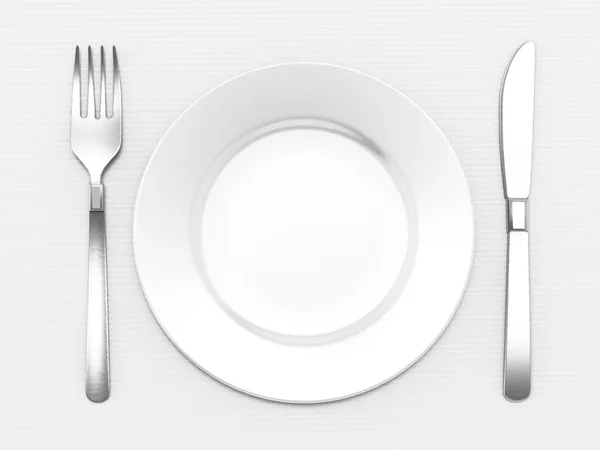 Plato de cena, tenedor y cuchillo — Foto de Stock