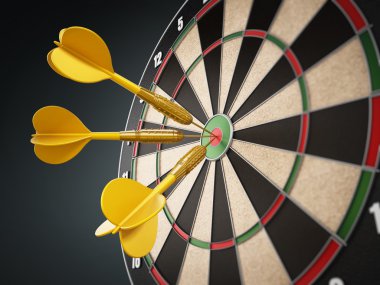Yellow darts at the center of the target clipart