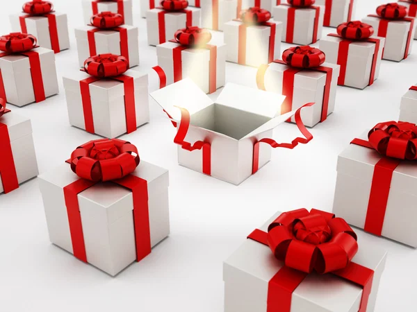 White open gift box standing out — Stock Photo, Image