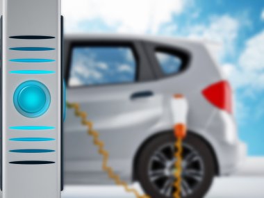 Electric car in charging station clipart