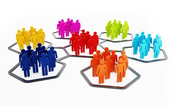 Multi-colored people in hexagons attached to each other — Stock Photo, Image