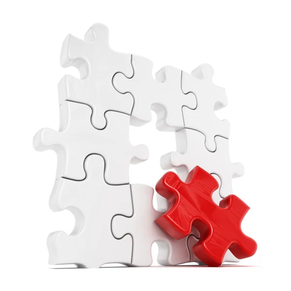 Puzzle with one red part missing — Stock Photo, Image