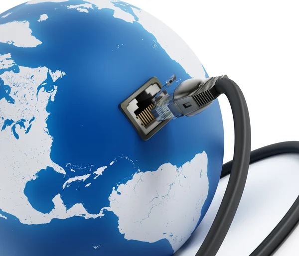 青い世界に接続されているネットワーク ケーブル — ストック写真