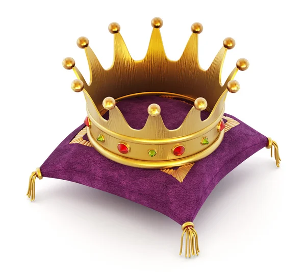 Gold Crown på kudden — Stockfoto