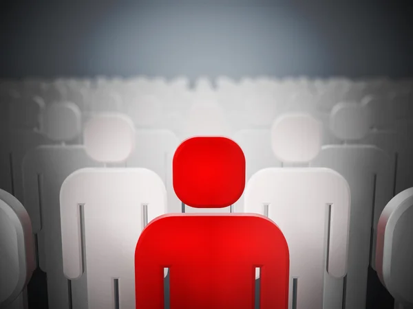 Red person shape standing out among white ones — Stock Photo, Image